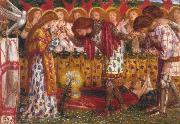 Dante Gabriel Rossetti How Sir Galahad,Sir Bors and Sir Percival were Fed with the Sanc Grael But Sir Percival's Sister Died by the Way (mk28) oil on canvas